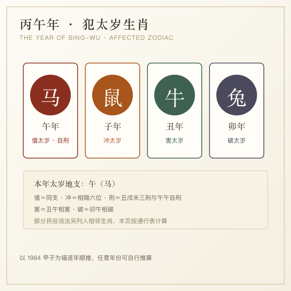 丙午年犯太岁生肖对照示意图