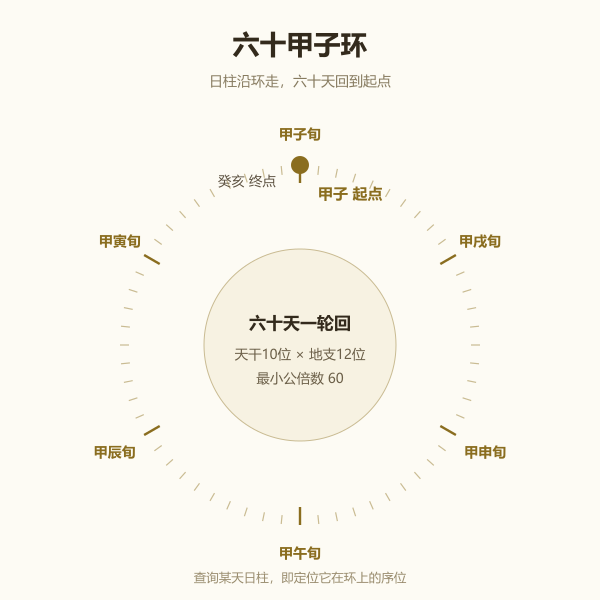 六十甲子循环示意图,日柱六十天一轮回