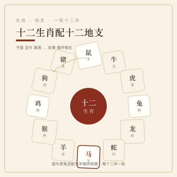 十二生肖与十二地支对应环