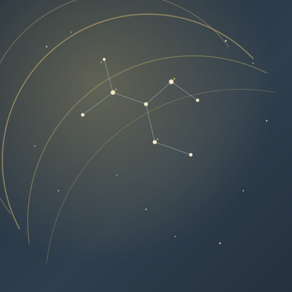 星轨与星座连线手绘插画，夜空弧线与连线星群