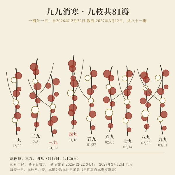 九九消寒图九枝九瓣示意