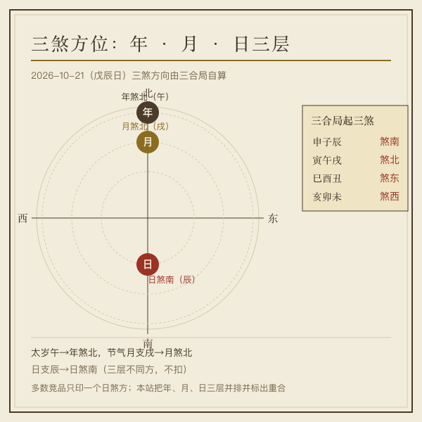 三煞方位年年月日三层示意图